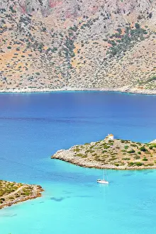 Symi Island Prints: Panormitis bay, high angle view, Panormitis, Symi Island, Dodecanese Islands, Greece