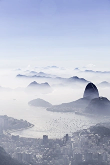 Scene Prints: Pao Acucar or Sugar loaf mountain and the bay of Botafogo, Rio de Janeiro, Brazil