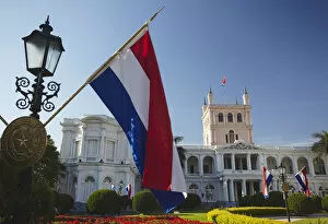 Images Dated 29th November 2012: Paraguayan flags in front of Palacio de Gobierno (Government Palace), Asuncion, Paraguay