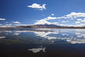 Volcanoes Prints: Parinacota Volcano reflected in Chungara Lake in Lauca National Park