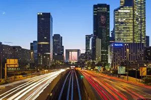 Paris Prints: Paris road leading towards La Grand Arche and modern office buildings at La Defense