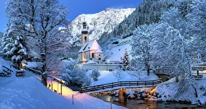 February Gallery: Parish church St. Sebastian an der Ramsauer Ache, Reiteralpe behind, Ramsau, Berchtesgadener Land
