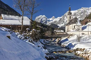 Bavarian Prints: Parish Church of St. Sebastian in Ramsau, Upper Bavaria, Bavaria, Germany