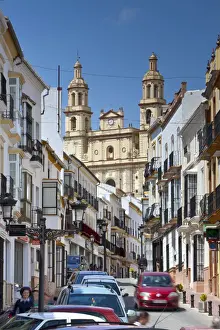 The White Villages Prints: The Parish of Our Lady of the Incarnation framed by typical architecture, Olvera