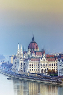 Hungarian Prints: The Parliament Building and the Danube River, Budapest, Hungary