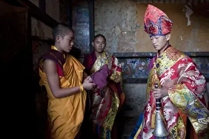 Participants prepare for the Tamshingphala Tsechu in Bumthang, Bhutan