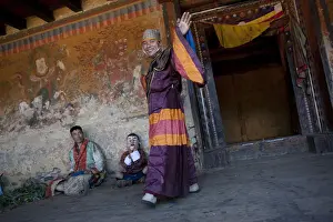 Participants prepare for the Tamshingphala Tsechu in Bumthang Bhutan
