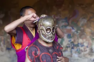 Participants prepare for the Tamshingphala Tsechu in Bumthang Bhutan
