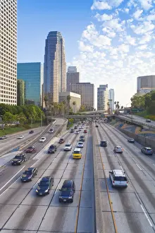 Pasadena Freeway (CA Highway 110) Leading to Downtown Los Angeles, California, USA