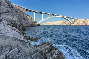 Connection Prints: Paski most bridge that connects Croatia mainland and island of Pag, Zara, Zadar county