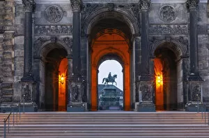 Images Dated 11th May 2021: Passage at the Zwinger with equestrian statue of August the Strong, Dresden, Saxony