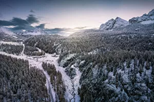 Images Dated 31st October 2022: Passo Tre Croci, Dolomites, Veneto, Italy. Aerial show of the Dolomites mountain range in a frozen