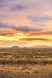 The Patagonian steppe (also know as Patagonian Desert) meseta landscape at twilight, Bosques Petrificados de Jaramillo National Park, Santa Cruz, Deseado, Patagonia, Argentina