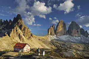 Paternkofel and Tre Cime di Lavaredo with Locatelli-Innerkofler refuge, Dolomites