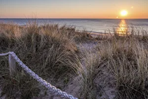West Beach Prints: Path on the dunes above the Kampen West Beach at sunset, Sylt, Schleswig-Holstein