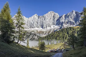 Path to Neustattalm (1, 530 m) in front of the Dachstein south face, Styria, Austria