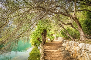 Manor House Prints: Path by the water basin in the gardens of the Raixa estate