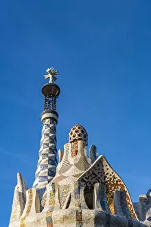 Pavilion at entrance to Park Guell, Barcelona, Catalonia, Spain