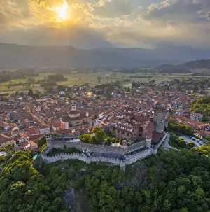 Roof Prints: Pavone Castle during sunset, Pavone Canavese, Ivrea, Piedmont, Italy