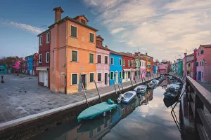 Touristic Prints: A peaceful morning at Fondamenta Cavanella, Burano, Venice, Veneto, Italy, Europe