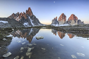 Three Peaks and Mount Paterno reflected in the lake