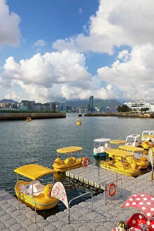 Images Dated 18th August 2023: Pedaloes in Victoria Harbour, Hong Kong Island, Hong Kong