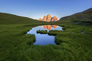 Cadore Prints: Pelmo dolomite peak reflecting in the calm water of Baste lake