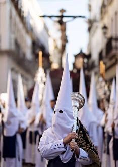 Images Dated 29th March 2021: Penitents of Los Negritos Brotherhood taking part in processions during Semana
