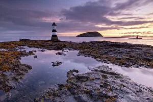 Penmon Point Lighthouse at dawn, Anglesey, North Wales, UK. Autumn (September) 2017