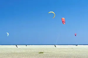 Wind Prints: People enjoying kitesurfing at Sotavento beach (Playa de Sotavento de Jandia)