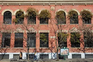 Museum Of Modern Art Prints: People walk in front of the main facade of the Buenos Aires Museum of Modern Art (MAMBA) in San Telmo