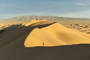Footsteps Prints: People walking on Khongor sand dunes in Gobi Gurvan Saikhan National Park. Sevrei district
