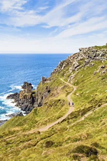 Walkers Prints: People walking near Botallack Mine, Penzance, Cornwall, England, UK