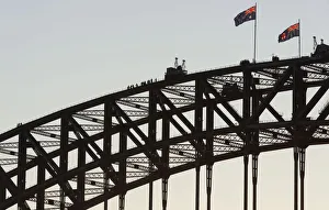Large Group Of People Prints: People walking on Sydney Harbor Bridge, Sydney, New South Wales, Australia