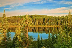 Perch Lake at sunset. Boreal forest, Duck Mountain Provincial Park, Manitoba, Canada