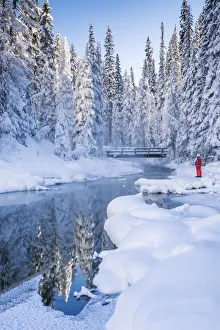 Freezing Gallery: Person in Winter Landscape, Emerald Lake, Yoho National Park, British Columbia, Canada