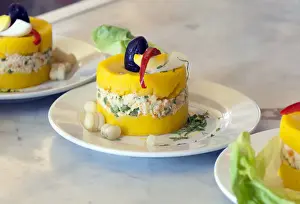 Lima Prints: Peru, Lima, Bar Cordano, Old World Dining Hall From 1905, Causa Rellena, Yellow Potato