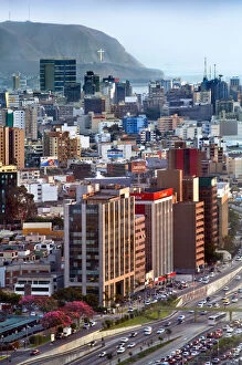 Peru, Lima, San Idsidro, Business District, Miraflores District In The Background