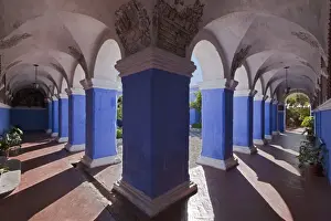 Murals Prints: Peru, Vaulted walkways around a courtyard garden in the magnificent Santa Catalina Convent