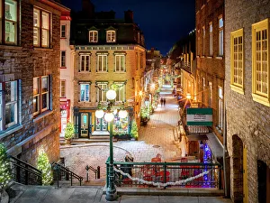 City Walls Prints: Petit Champlain at Night, Old Quebec City, Quebec, Canada