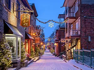 City Walls Prints: Petit Champlain with Snow and Illuminated, Old Quebec City, Quebec, Canada