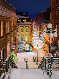 City Walls Prints: Petit Champlain with Snow and Illuminated, Old Quebec City, Quebec, Canada