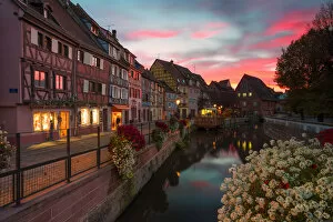 Images Dated 14th August 2019: Petit Venice at dusk, Colmar, Haut-Rhin department, Grand Est region, Alsace, France