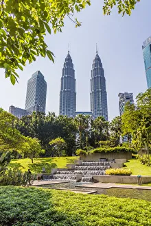 Financial Center Prints: Petronas Twin Towers from KLCC Park, Kuala Lumpur, Malaysia, South East Asia, Asia