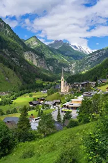 Eastern Alps Prints: Pfarrkirche Heiligenblut church in front of Grossglockner mountain, East Tyrol, Austria