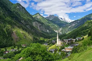Eastern Alps Prints: Pfarrkirche Heiligenblut church in front of Grossglockner mountain, East Tyrol, Austria