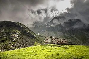 Alpinism Prints: Pian del Re refuge, Crissolo village, Cuneo district, Piedmont, Italy