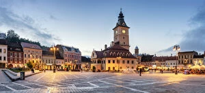 Balkans Collection: Piata Sfatului (Council Square) at dusk, with the former Council House, built in 1420