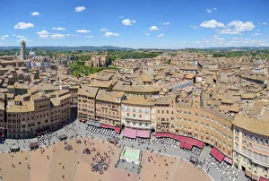 Images Dated 30th August 2019: Piazza del Campo and buildings in old town, high angle view. UNESCO World Heritage Site