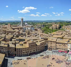 Images Dated 30th August 2019: Piazza del Campo and buildings in old town, high angle view. UNESCO World Heritage Site